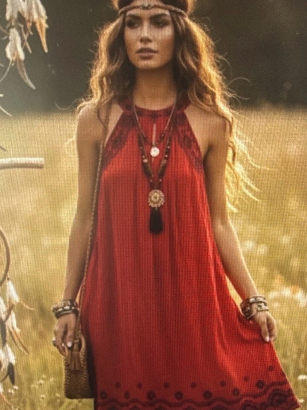 THML Rust Red Halter Midi Dress, Size XS